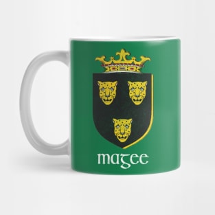 Magee Surname / Faded Style Family Crest Coat Of Arms Design Mug